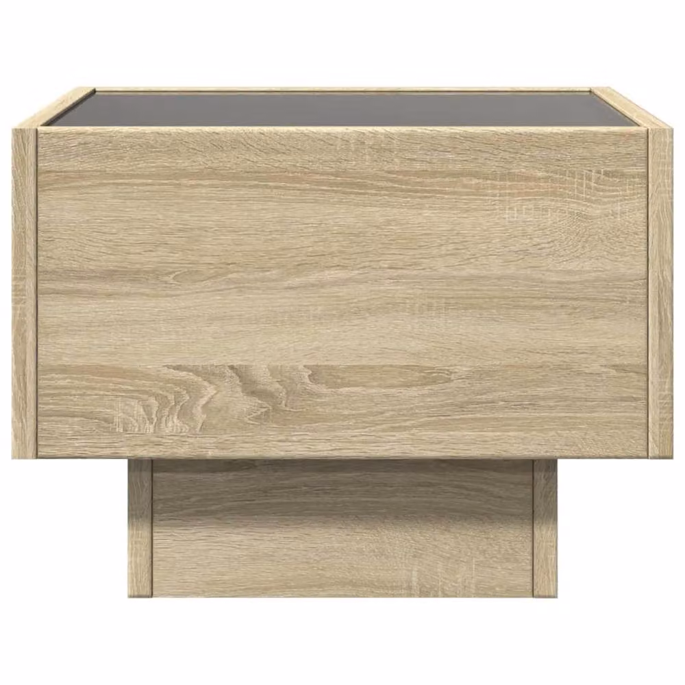 Berkfield Home Infinity LED Bedside Table in Sonoma Oak Natural with Mirror Top, W/D/H: 40 x 40 x 30 cm – 4