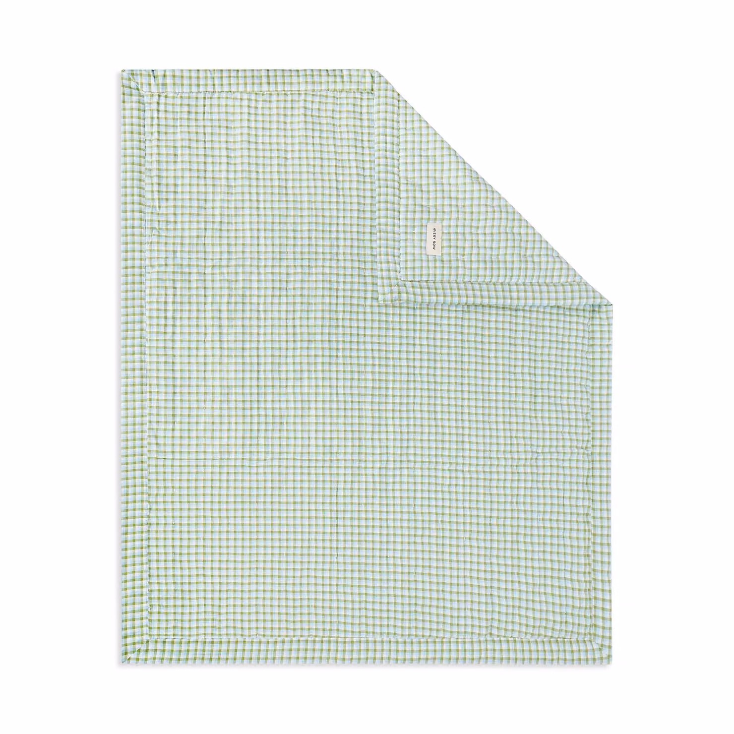 Avery Row Quilted Single Bedspread in Green Greenhouse Gingham Checked Pattern – 3
