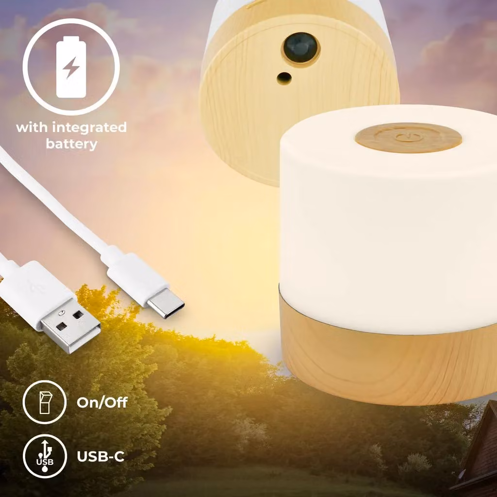 B.K.Licht Mini Wireless LED Table Lamp with Touch Dimming, Rechargeable Wood Look Cube Lamp in Brown, W/D/H: 7 x 7 x 7 cm – 5