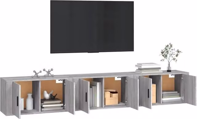 Berkfield Home Classic Wall-mounted TV Cabinets, 3 Piece Set in Grey, W/D/H: 80 x 34.5 x 40 cm