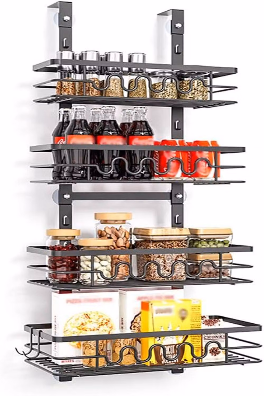 London Boutique 4-Tier Metal Over Door Spice Rack and Kitchen Hanging Storage Organiser in Black – 2