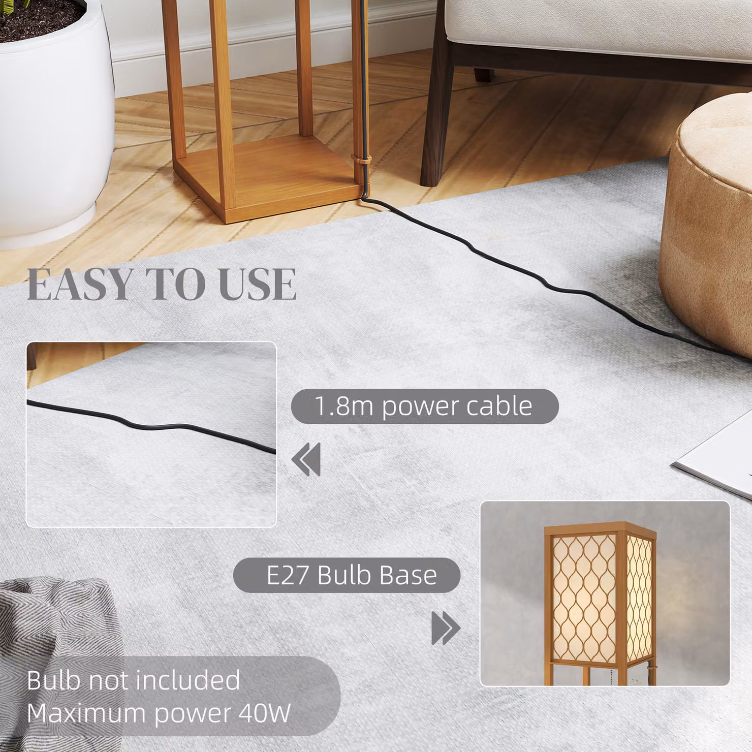 HOMCOM Three-Shelf Standing Floor Lamp in Natural Wood with White Fabric Shade – 5