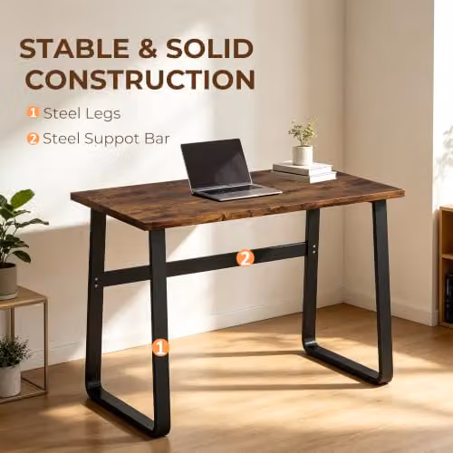 HOMCOM Industrial Computer Desk in Brown and Black, W/D/H: 100 x 58 x 74.5 cm – 5