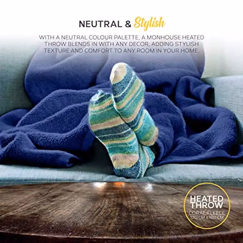 MONHOUSE Heated Electric Fleece Throw in Blue, W/D/H: 130 x 160 cm – 5