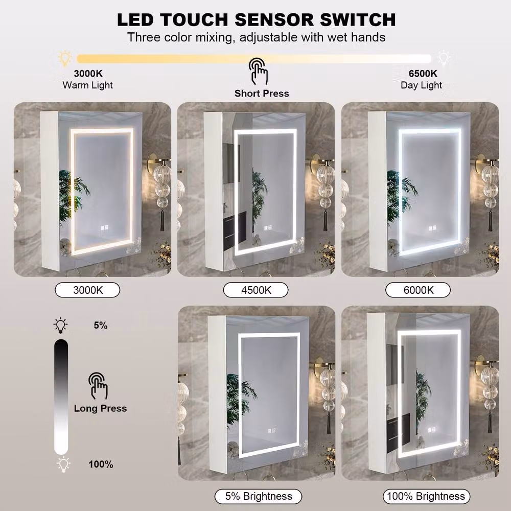 KEEPREAPER White Illuminated Bathroom Cabinet with LED Lighting, Anti-Fog Demister and Sensor Switch, W: 60 cm, H: 75 cm – 2