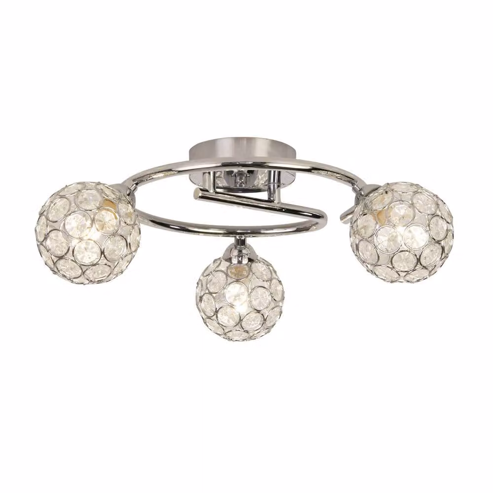 Lighting Collection 3 Light Chrome Ceiling Light in Silver with Transparent Glass Spheres – 2