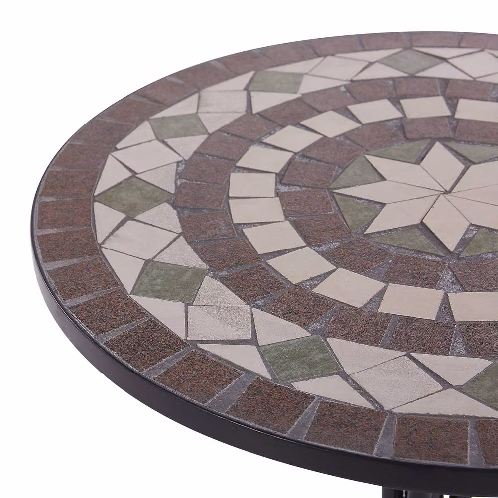 Wyld and Coco Vintage Outdoor Bistro Table with Black Iron Frame and Geometric Ceramic Mosaic Top – 3