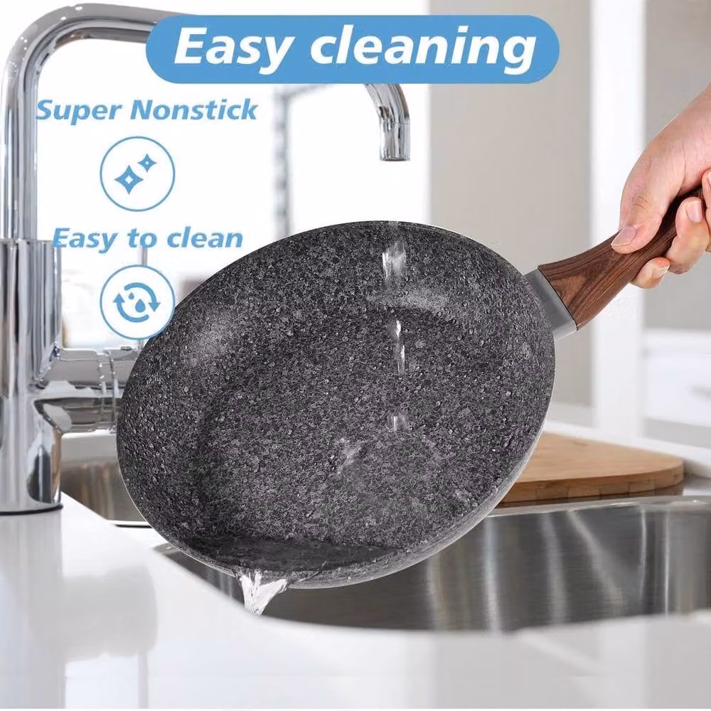 Pawnora 26cm Grey Granite Non-Stick Frying Pan with Glass Lid – 3