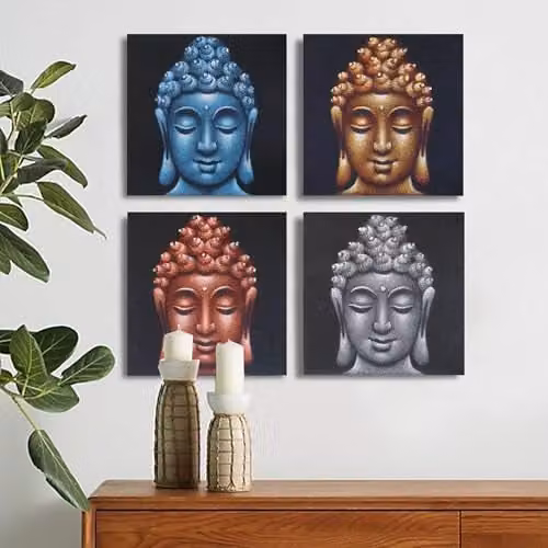 KDMD Set of 4 Buddha Heads in Sand Beige, W/D/H: 40 x 40 x 40 cm – 2