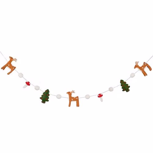 Lights4fun Winter Woodland Felt Garland Hanging Decoration with Toadstool, Tree and Reindeer Bunting, 1.8m – 2