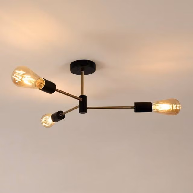 Pheashine Modern Sputnik Ceiling Light, Industrial Metal Chandelier with E27 Socket in Black and Gold/Brass – 1