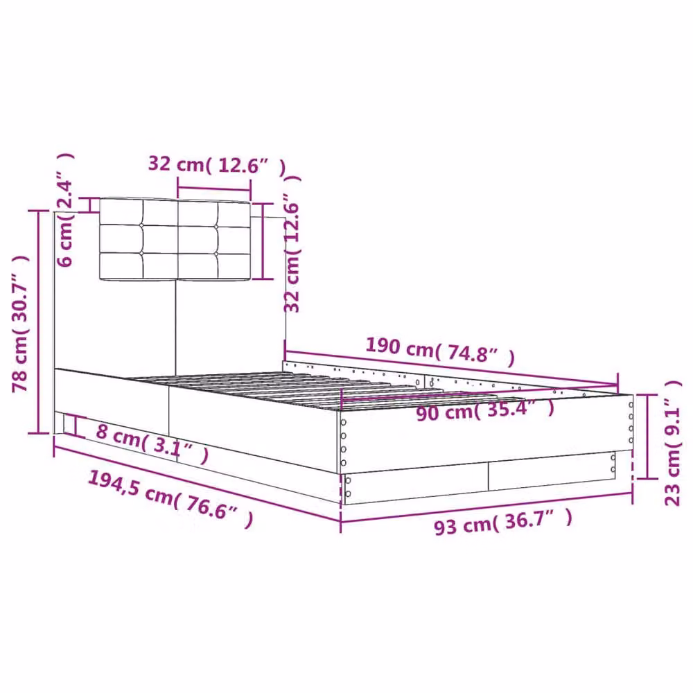 Berkfield Home Single Bed Frame in Black with Drawers, W/D/H: 90 x 190 x 23 cm – 7