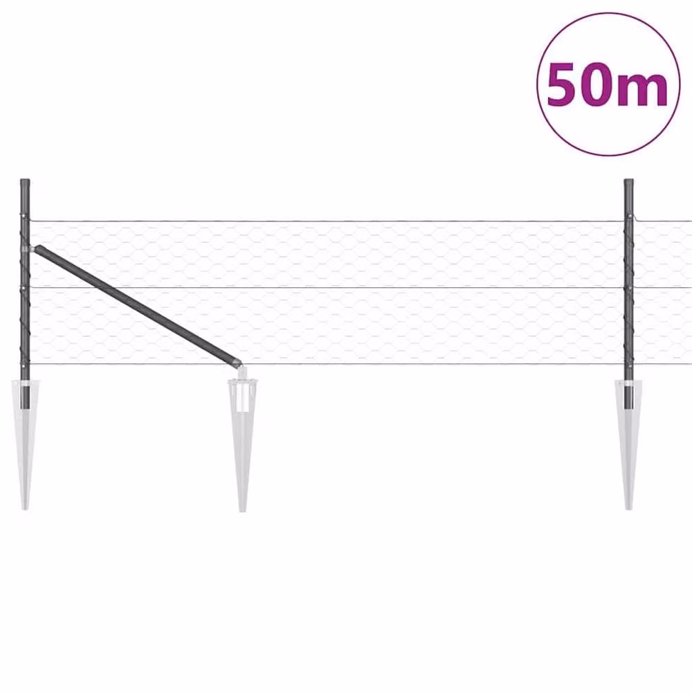 Berkfield Home Grey Steel Hexagon In-Ground Fence, W: 0.8 m, L: 50 m – 2