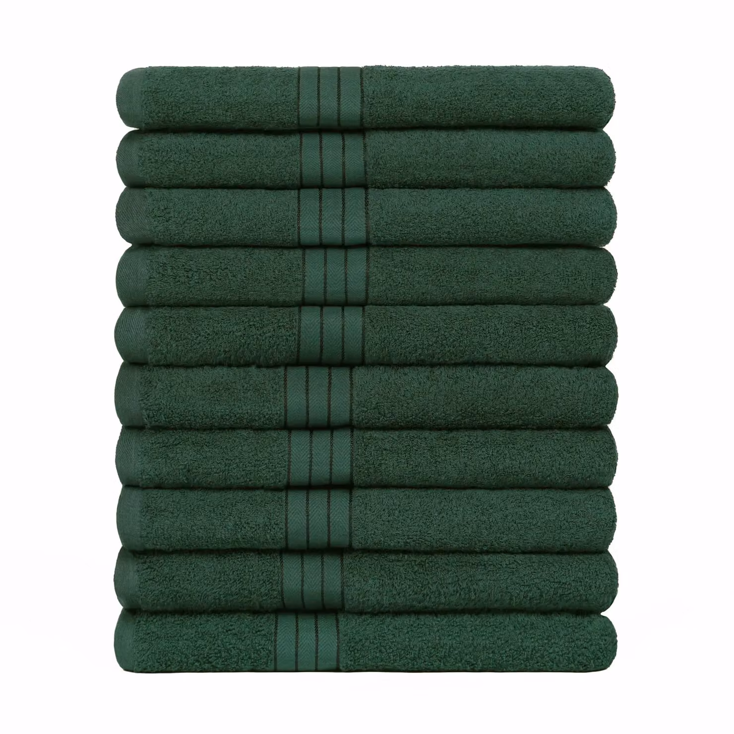 OHS 10 Pack of Fluffy 100% Cotton Dark Green Bathroom Hand Towels – 2