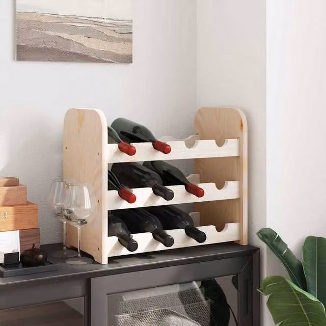 Berkfield Home Beautiful Solid Pine Wine Rack in Light Sand, W/D/H: 43 x 25 x 37 cm