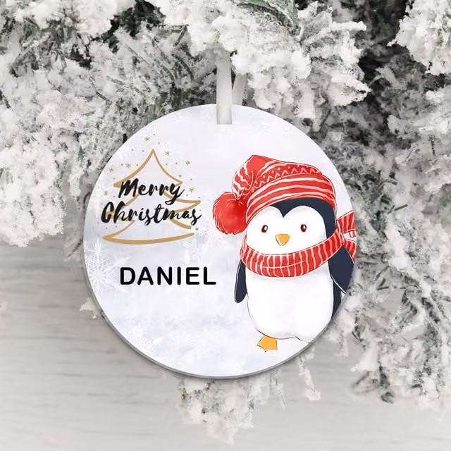 Uniqueful Personalised Round White Animal Christmas Hanging Decoration for Children