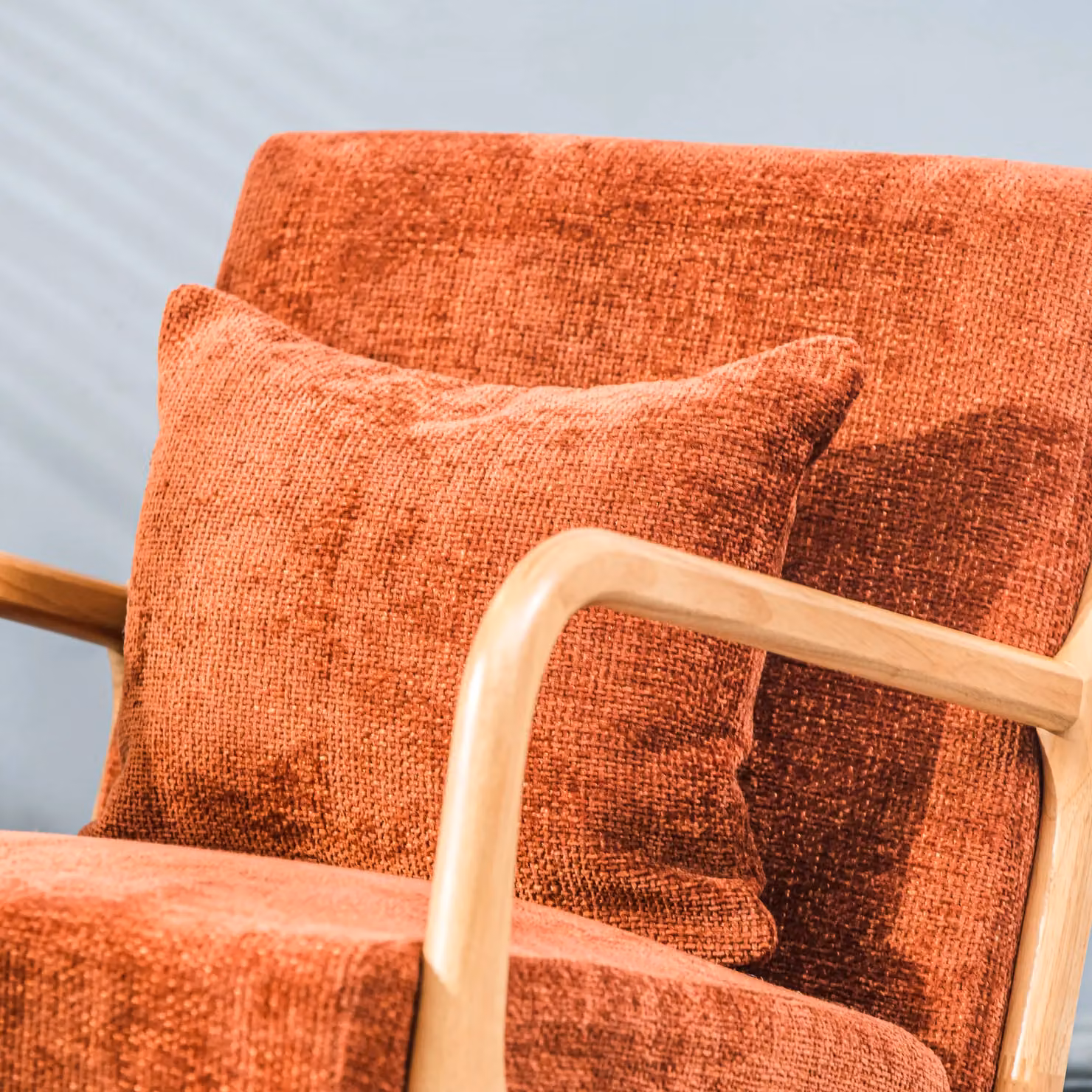 Nordlys Scandinavian Red Fabric Rocking Chair with Armrests – 3