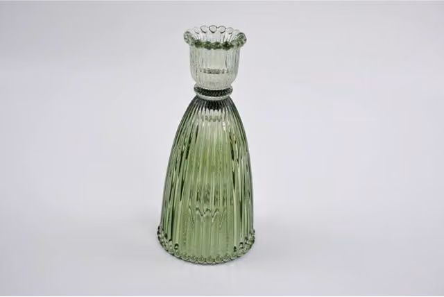 KDMD Vintage Green Glass Taper Candle Holder, Medium