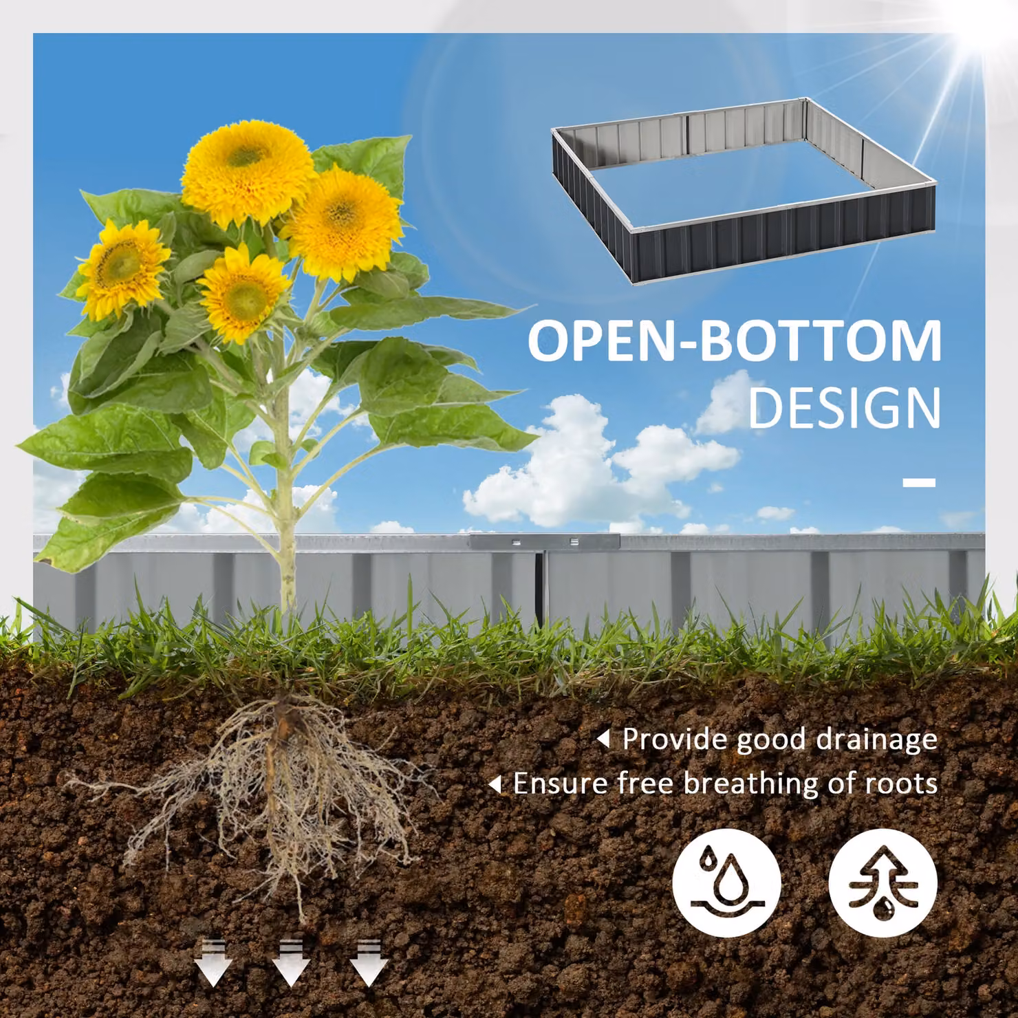 Outsunny Metal Raised Garden Bed, Large Steel Planter Box for Vegetable and Herb Gardens, Grey, W/D/H: 90 x 30 x 85 cm – 3