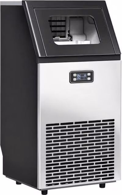 Rolipo Commercial Ice Maker Machine with Self-Cleaning and Digital Display, Silver Stainless Steel, 45kg Output – 1