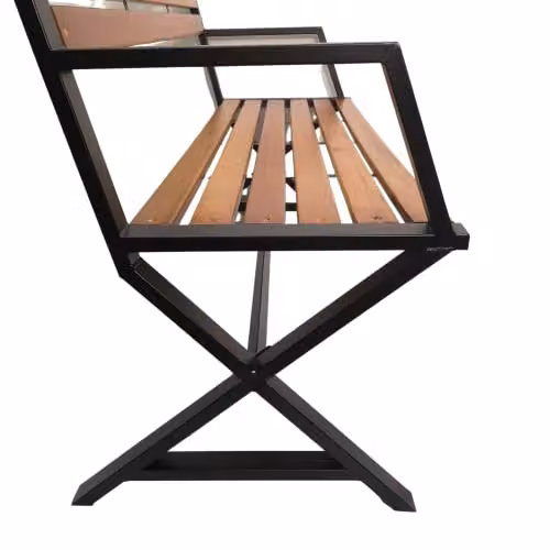 Samuel Alexander Kendal 2 Person Modern Cross Design Metal and Wood Garden Patio Bench in Brown and Black, W/D/H: 86 x 40 x 40 cm – 5