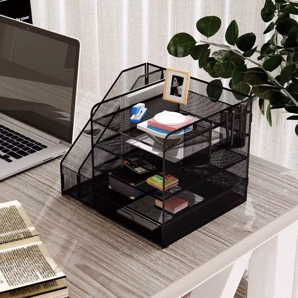 KORVIXA 5 Tier Metal File Magazine Holder and Letter Organiser in Black, W/D/H: 90 x 90 x 35 cm – 3