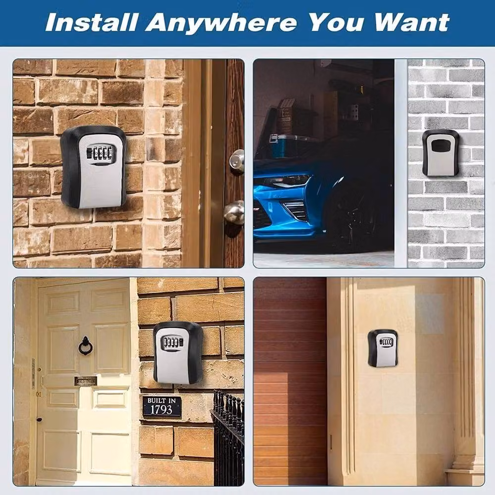 NESTLUNE Weatherproof 4-Digit Combination Wall Mounted Outdoor Key Safe in Grey – 6