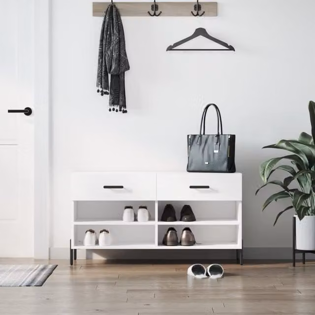 Berkfield Home White Shoe Bench W/D/H: 102 x 35 x 55 cm