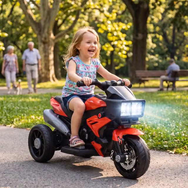 AIYAPLAY 6V Kids Electric Motorcycle Ride-On Toy with Light and Sound, Red
