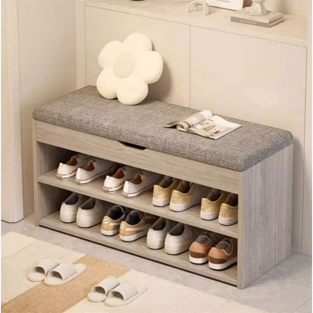 Havendro Grey Wooden Shoe Bench and Hallway Storage Cabinet with Fabric Cushion – 2