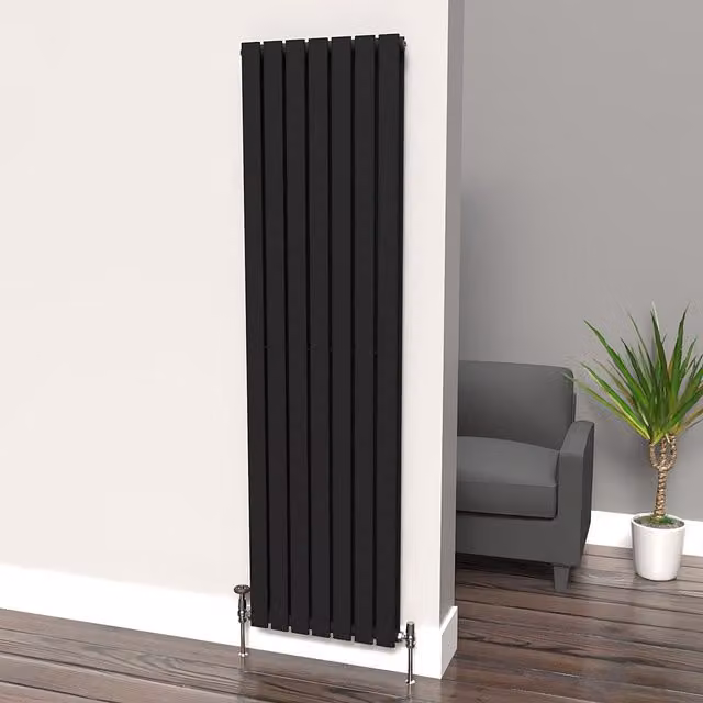 Lux Heat Black Flat Vertical Double Panel Designer Radiator, H 180 cm x W 49 cm