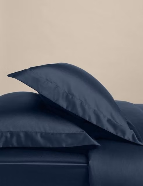 M&S 2 Pack Egyptian Cotton 400 Thread Count Silky Oxford Pillowcases in Navy Blue