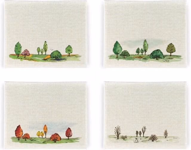 Purely Home Watercolour Seasons Floral Linen Placemats, Set of 4, White and Multicolour, Square