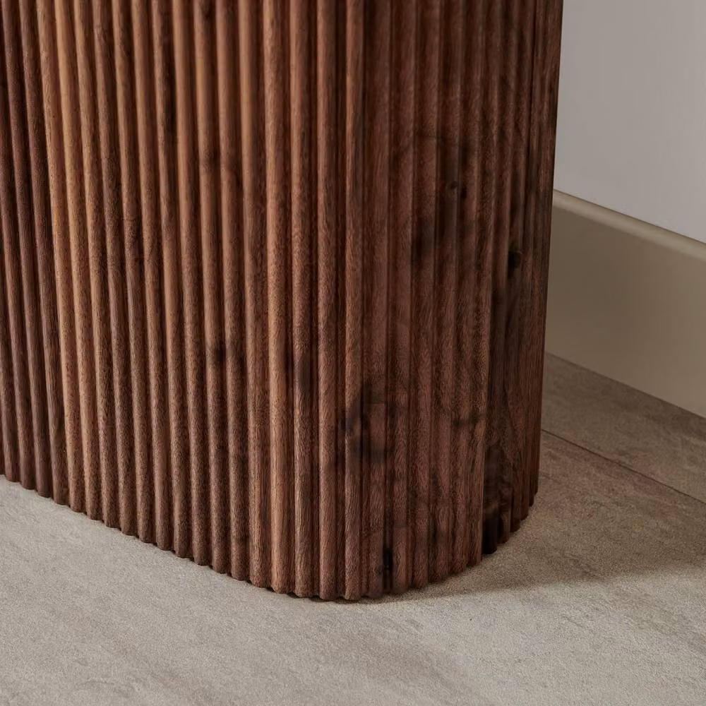 FurnitureboxUK Penrose Rounded Walnut Wood and Marble Effect Console Table in Brown – 3