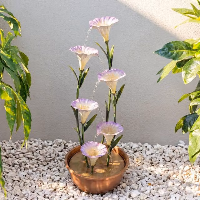 Primrose Pink Lily Tiered Cascading Outdoor Garden Water Feature in Galvanised Steel