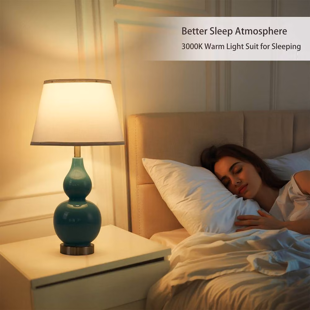 NIVOR Set of 2 Teal Ceramic Table Lamps with USB Ports and Bulbs Included, Height: 62.4 cm – 4