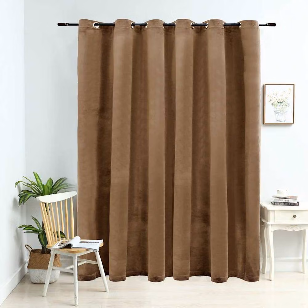 Berkfield Home Beige Velvet Blackout Curtain with Eyelets W: 290 cm, H: 245 cm – 2