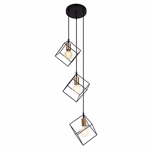 Netlighting Morestel Modern Suspended Pendant Light in Black and Gold with 3 E27 Dimmable Lamps