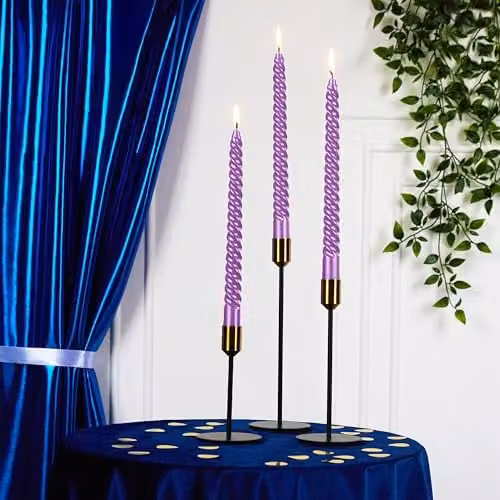 Deco Express Non-Drip Twisted Unscented Dinner Candles, Metallic Purple, Pack of 6 – 5
