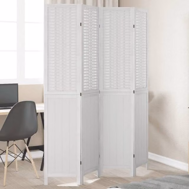 Berkfield Home 4 Panel White Solid Wood Paulownia Room Divider