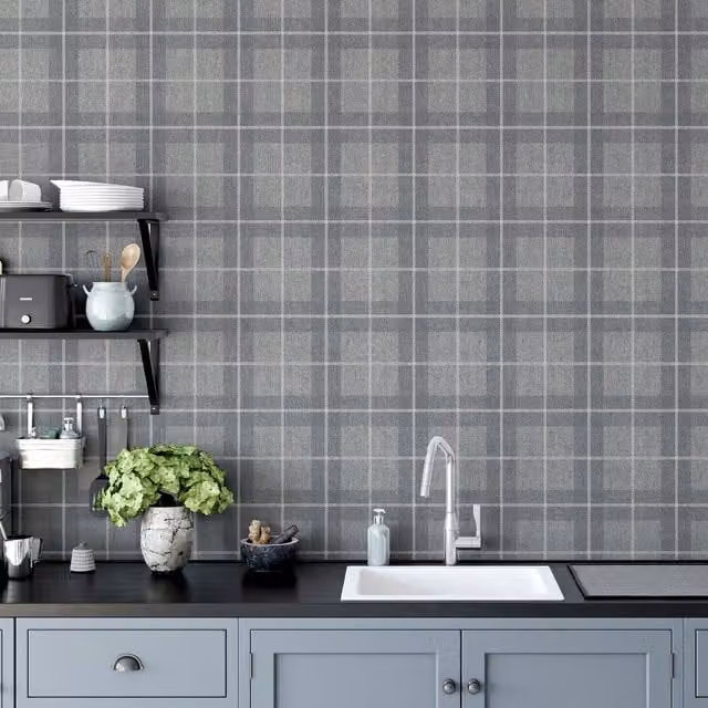 Arthouse Heritage Check Grey and Silver Abstract Wallpaper Roll