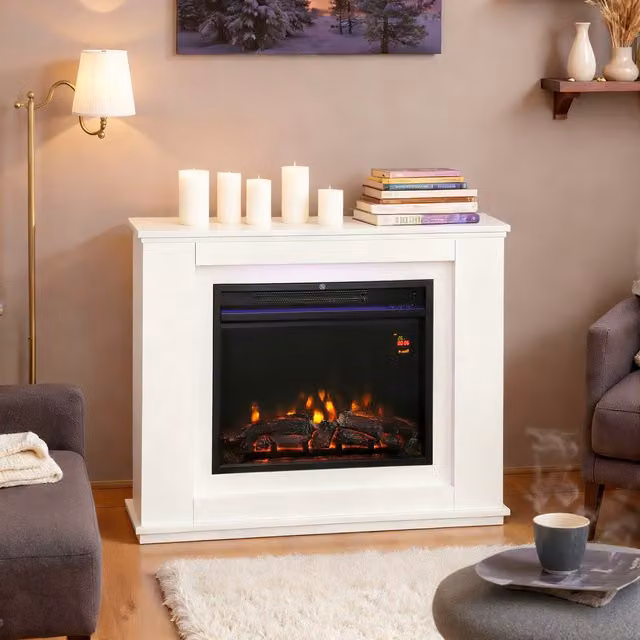 HOMCOM White Inset Electric Fireplace for Living Rooms