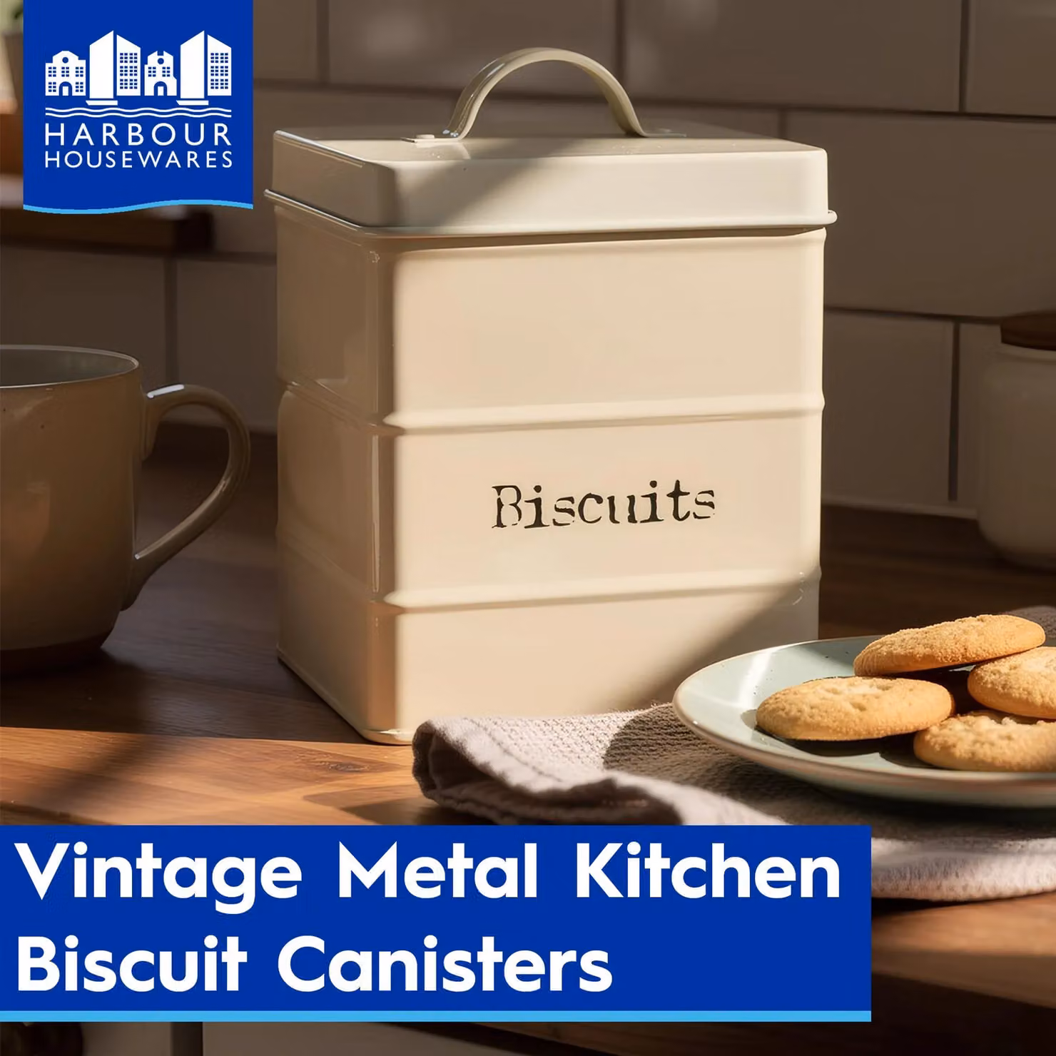 Harbour Housewares Airtight Metal Biscuit Tin in Beige – 3