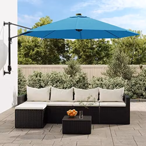 vidaXL Wall-mounted Parasol with LEDs in Blue, 290 cm – 2