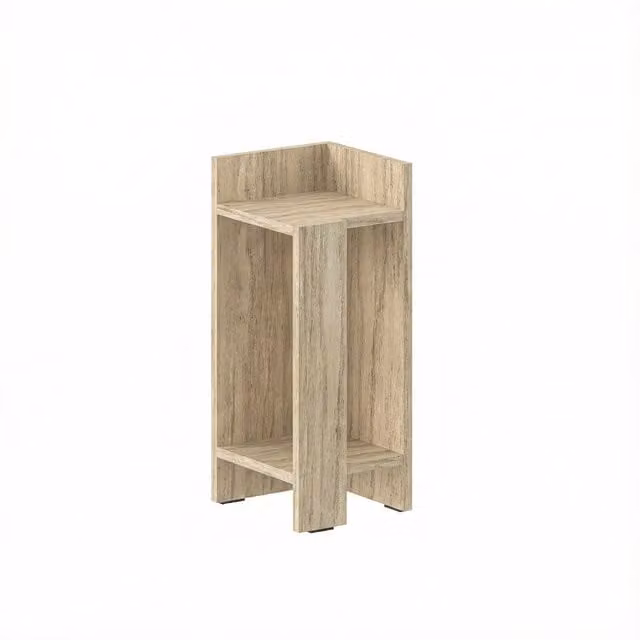 Decortie Elos Two Tier Open Bedside Module in Beige Travertine Stone