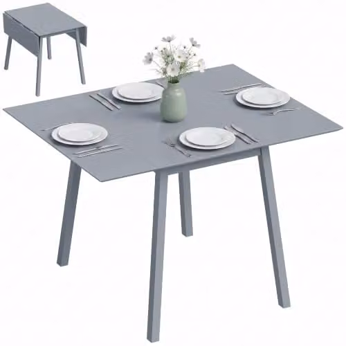 HOMCOM Grey Solid Pine Wood Folding Dining Table with Butterfly Drop Leaf, W/D/H: 110 x 86 x 75 cm – 1