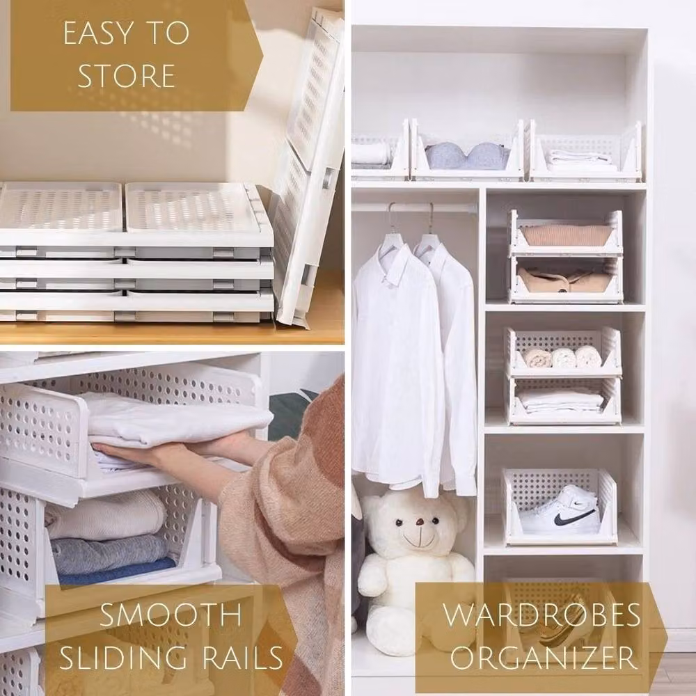 EONLION 4-Piece Folding Closet Shelf Rack Storage Box Drawer Inserts in White – 2