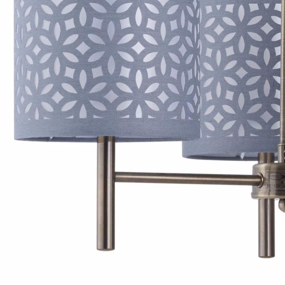 First Choice Lighting Brea Set of 2 Antique Brass Ceiling Light Fittings with Grey Fabric Cylinder Shades – 2