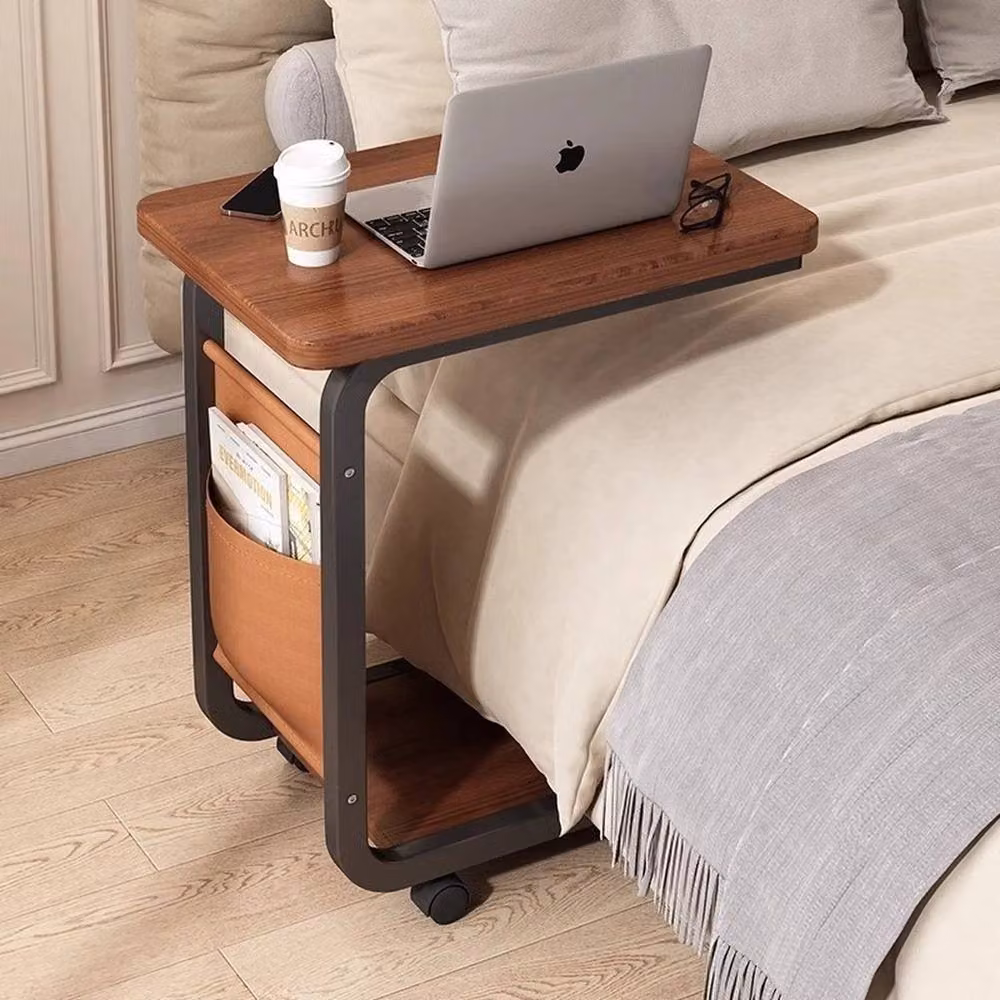 FORGEVIO C-Shaped Side Table in Brown Wood and Metal – 4