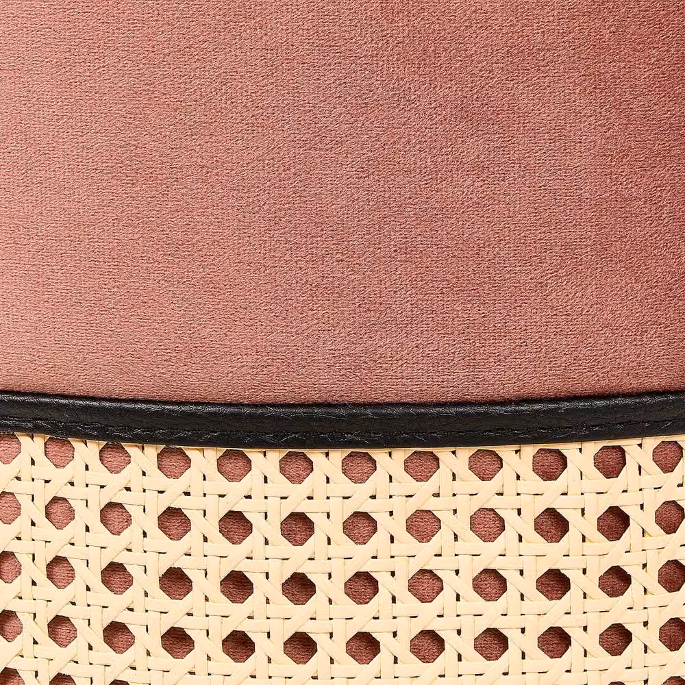 Wyld and Coco Pink Velvet Boho Round Ottoman with Natural Rattan Weave Base, W/D/H: 35 x 35 x 42 cm – 5